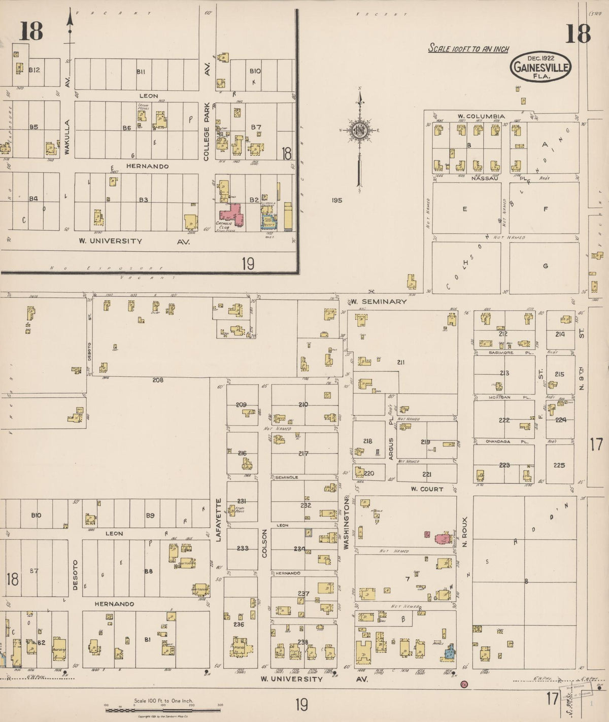 Sanborn Fire Insurance Map from Gainesville, Alachua County, Florida (1922), Sheet #0018 - Historic Sanborn Fire Insurance Map Print, vintage old map wall art, antique decor, genealogy gift, Florida Florida map