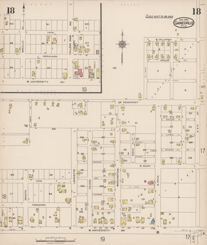 Sanborn Fire Insurance Map from Gainesville, Alachua County, Florida (1922), Sheet #0018 - Historic Sanborn Fire Insurance Map Print, vintage old map wall art, antique decor, genealogy gift, Florida Florida map