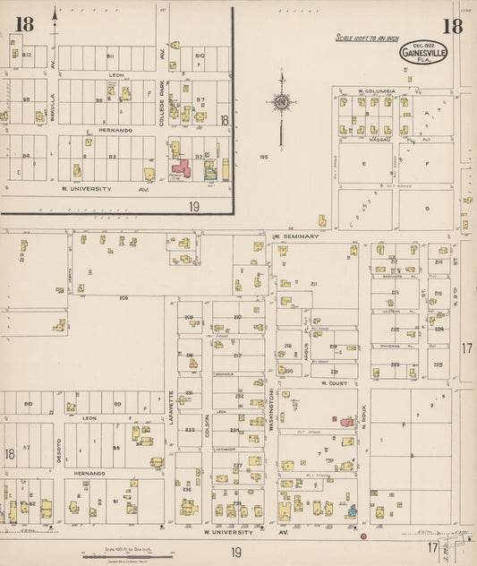 Sanborn Fire Insurance Map from Gainesville, Alachua County, Florida (1922), Sheet #0018 - Historic Sanborn Fire Insurance Map Print, vintage old map wall art, antique decor, genealogy gift, Florida Florida map