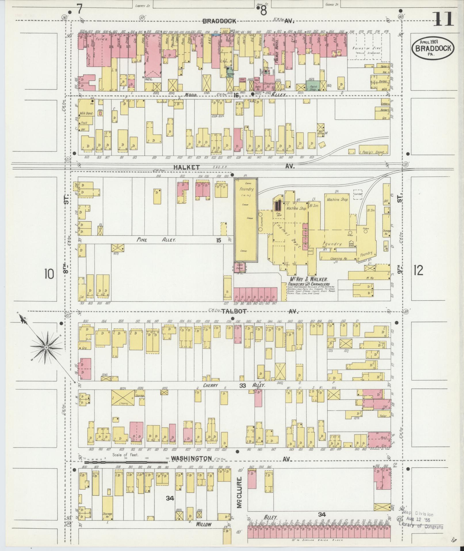 Sanborn Fire Insurance Map from Braddock, Allegheny County, Pennsylvania (1901), Sheet #0011 - Complete Map Set gallery image, historic Sanborn map, vintage wall art, Pennsylvania Pennsylvania