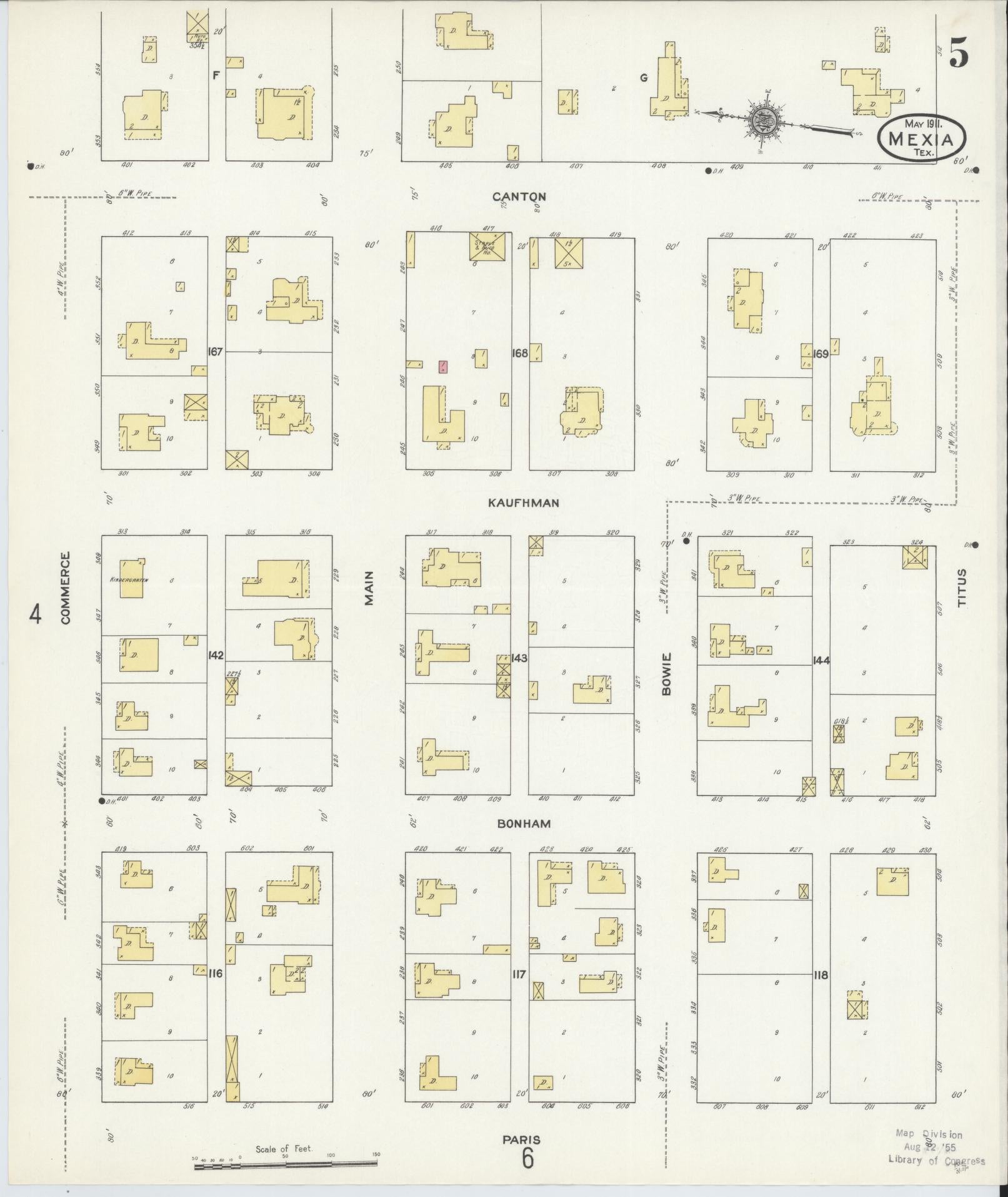 Sanborn Fire Insurance Map from Mexia, Limestone County, Texas (1911), Sheet #0005 - Historic Sanborn Fire Insurance Map Print, vintage old map wall art, antique decor, genealogy gift, Texas Texas map