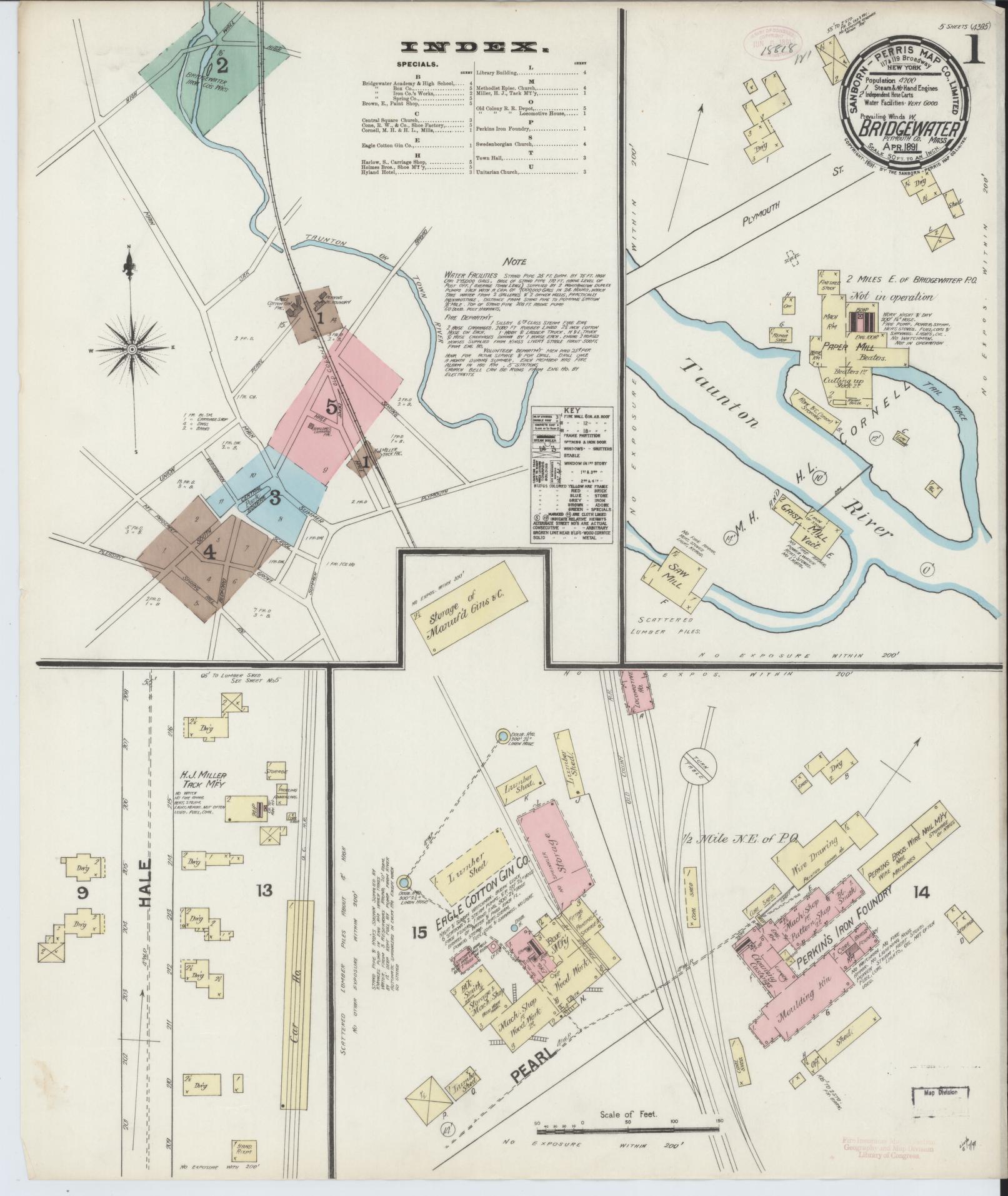 Sanborn Fire Insurance Map from Bridgewater, Plymouth County, Massachusetts (1891), Sheet #0001 - Complete Map Set gallery image, historic Sanborn map, vintage wall art, Massachusetts Massachusetts