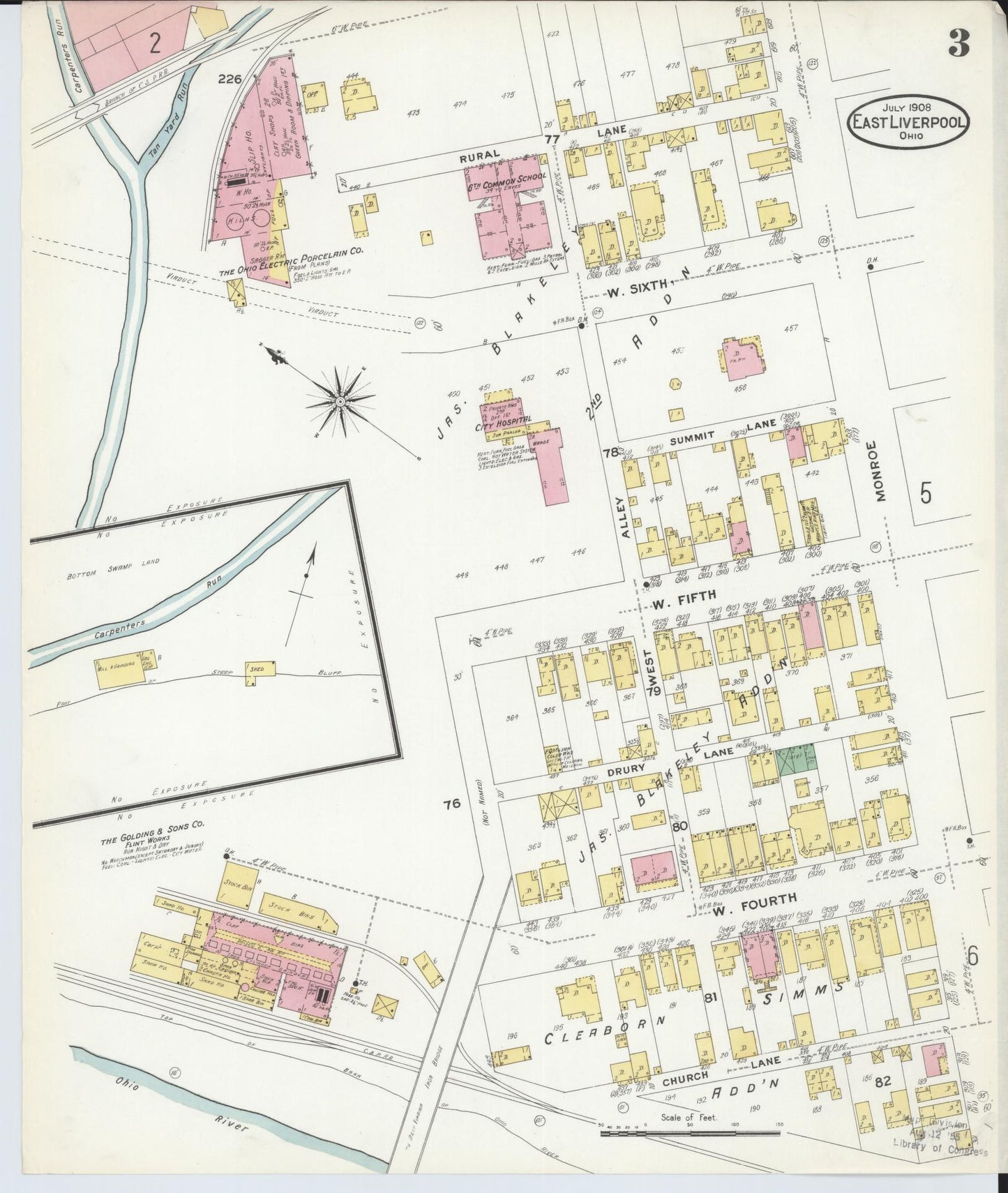 Sanborn Fire Insurance Map from East Liverpool, Columbiana County, Ohio (1908), Sheet #0003 - Historic Sanborn Fire Insurance Map Print, vintage old map wall art, antique decor, genealogy gift, Ohio Ohio map