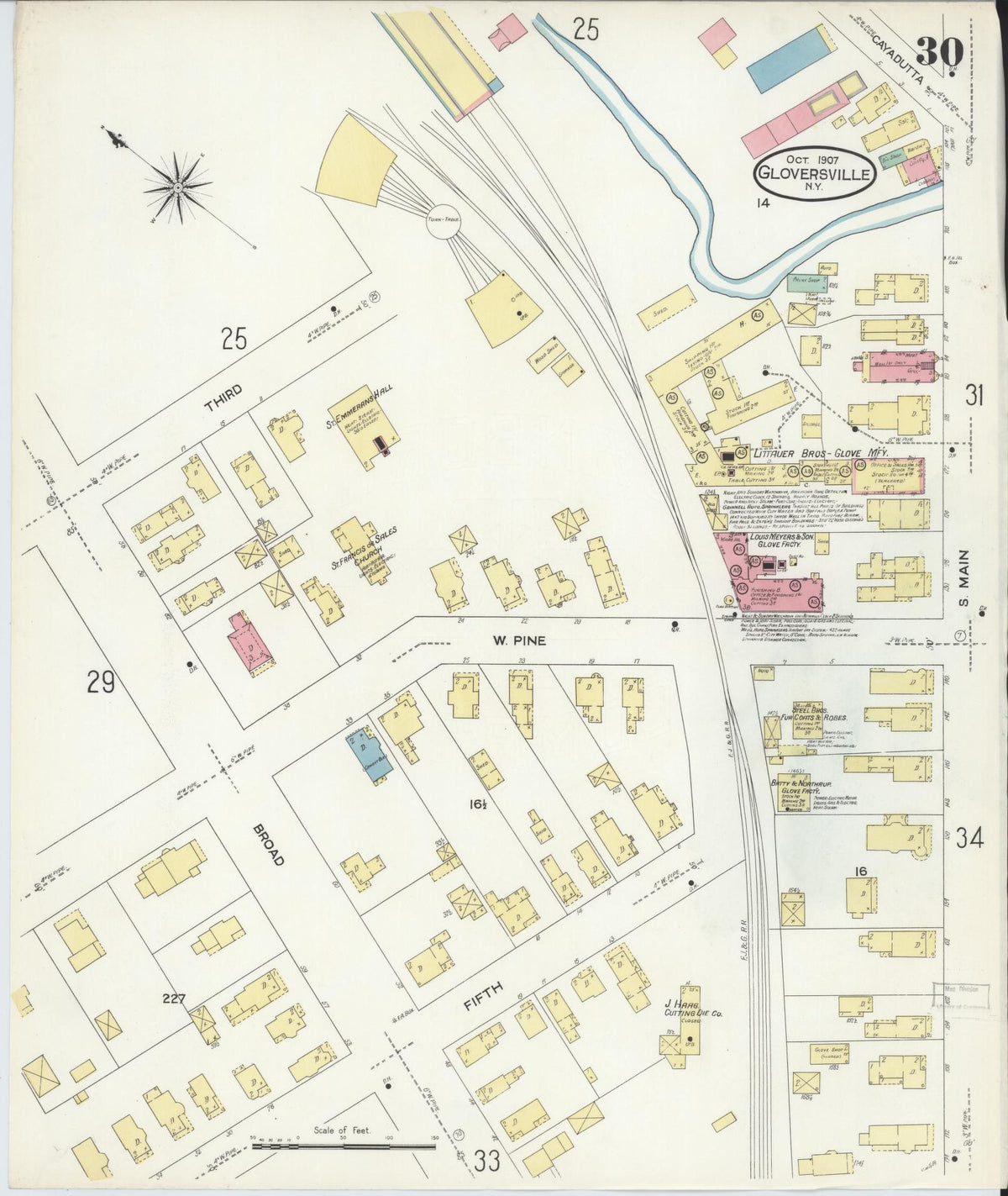 Sanborn Fire Insurance Map from Gloversville, Fulton County, New York (1907), Sheet #0030 - Complete Map Set gallery image, historic Sanborn map, vintage wall art, New York New York