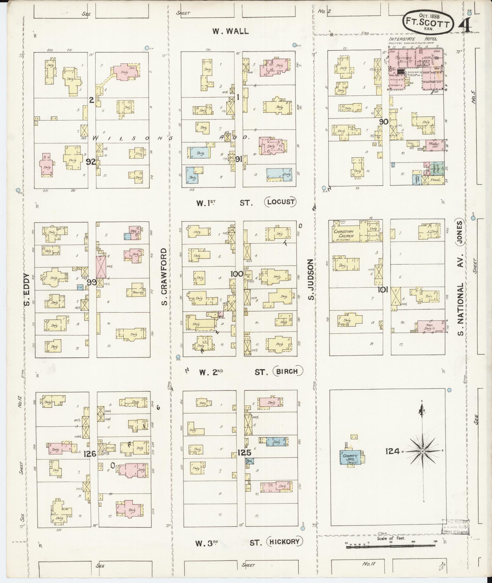 Sanborn Fire Insurance Map from Fort Scott, Bourbon County, Kansas (1888), Sheet #0004 - Complete Map Set gallery image, historic Sanborn map, vintage wall art, Kansas Kansas