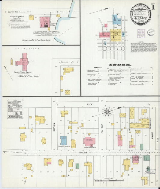 Sanborn Fire Insurance Map from Glasgow, Barren County, Kentucky (1901), Sheet #0001 - Historic Sanborn Fire Insurance Map Print, vintage old map wall art, antique decor, genealogy gift, Kentucky Kentucky map