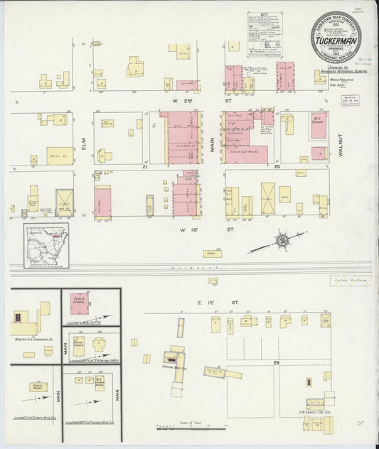 Sanborn Fire Insurance Map from Tuckerman, Jackson County, Arkansas (1913), Sheet #0001 - Historic Sanborn Fire Insurance Map Print, vintage old map wall art, antique decor, genealogy gift, Arkansas Arkansas map
