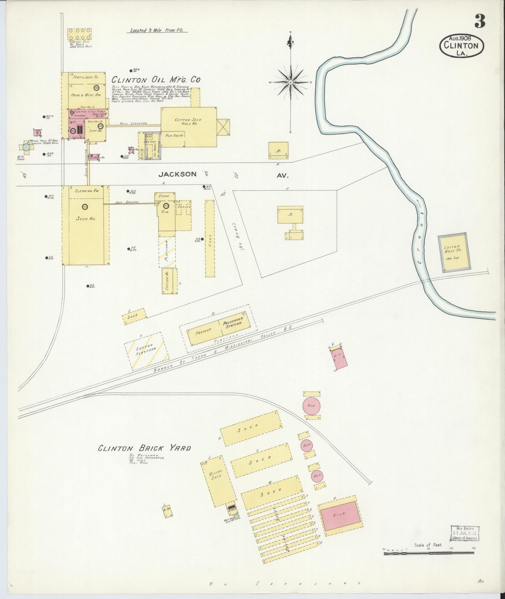 Sanborn Fire Insurance Map from Clinton, East Feliciana Parish, Louisiana (1908), Sheet #0003 - Complete Map Set gallery image, historic Sanborn map, vintage wall art, Louisiana Louisiana
