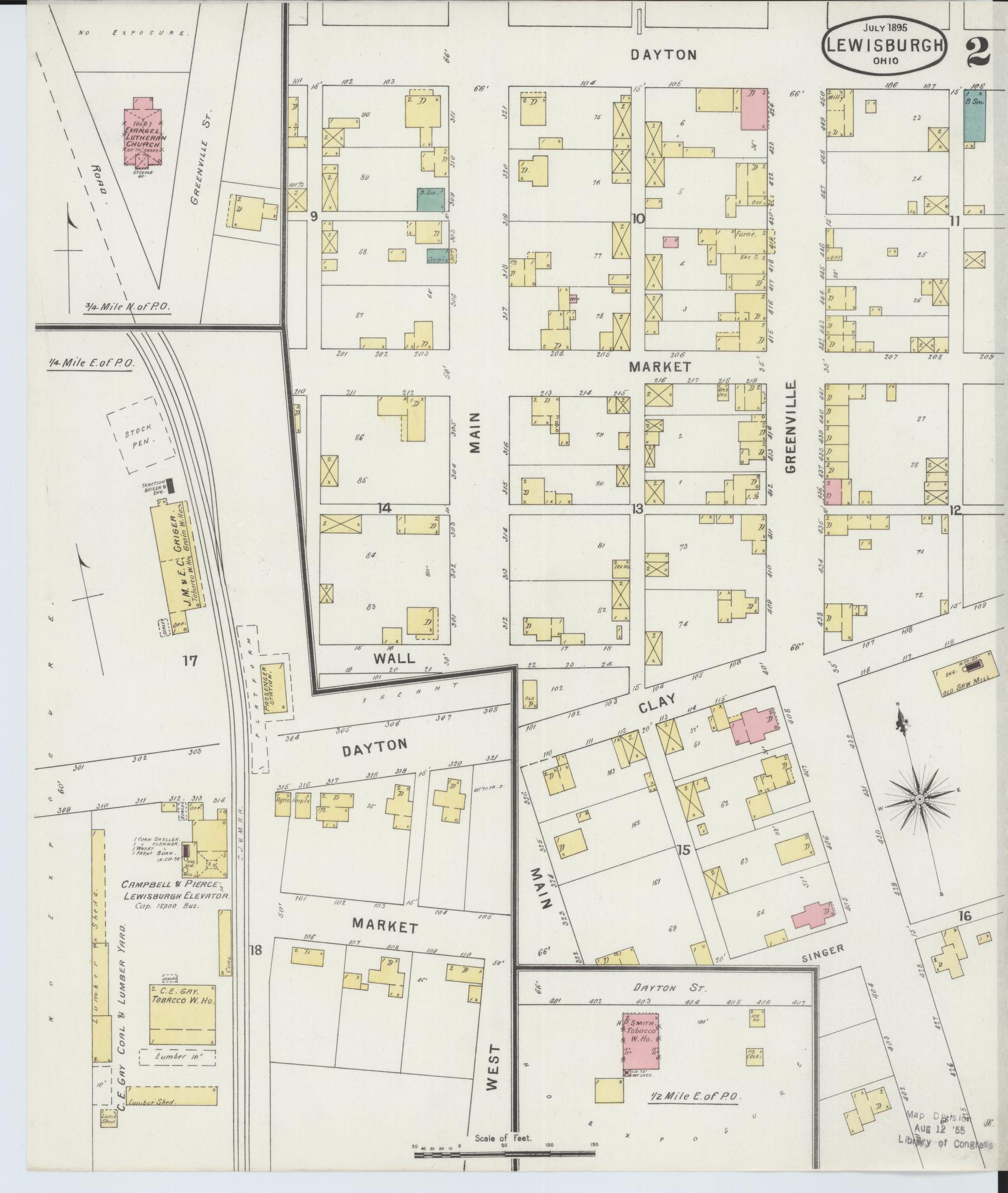 Sanborn Fire Insurance Map from Lewisburg, Preble County, Ohio (1895), Sheet #0002 - Historic Sanborn Fire Insurance Map Print, vintage old map wall art, antique decor, genealogy gift, Ohio Ohio map