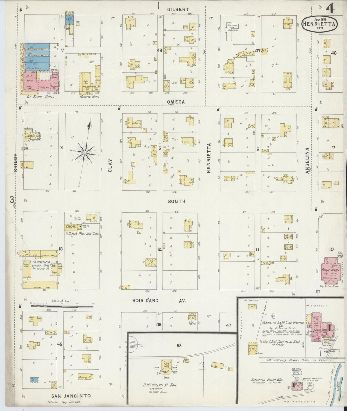 Sanborn Fire Insurance Map from Henrietta, Clay County, Texas (1896), Sheet #0004 - Complete Map Set gallery image, historic Sanborn map, vintage wall art, Texas Texas