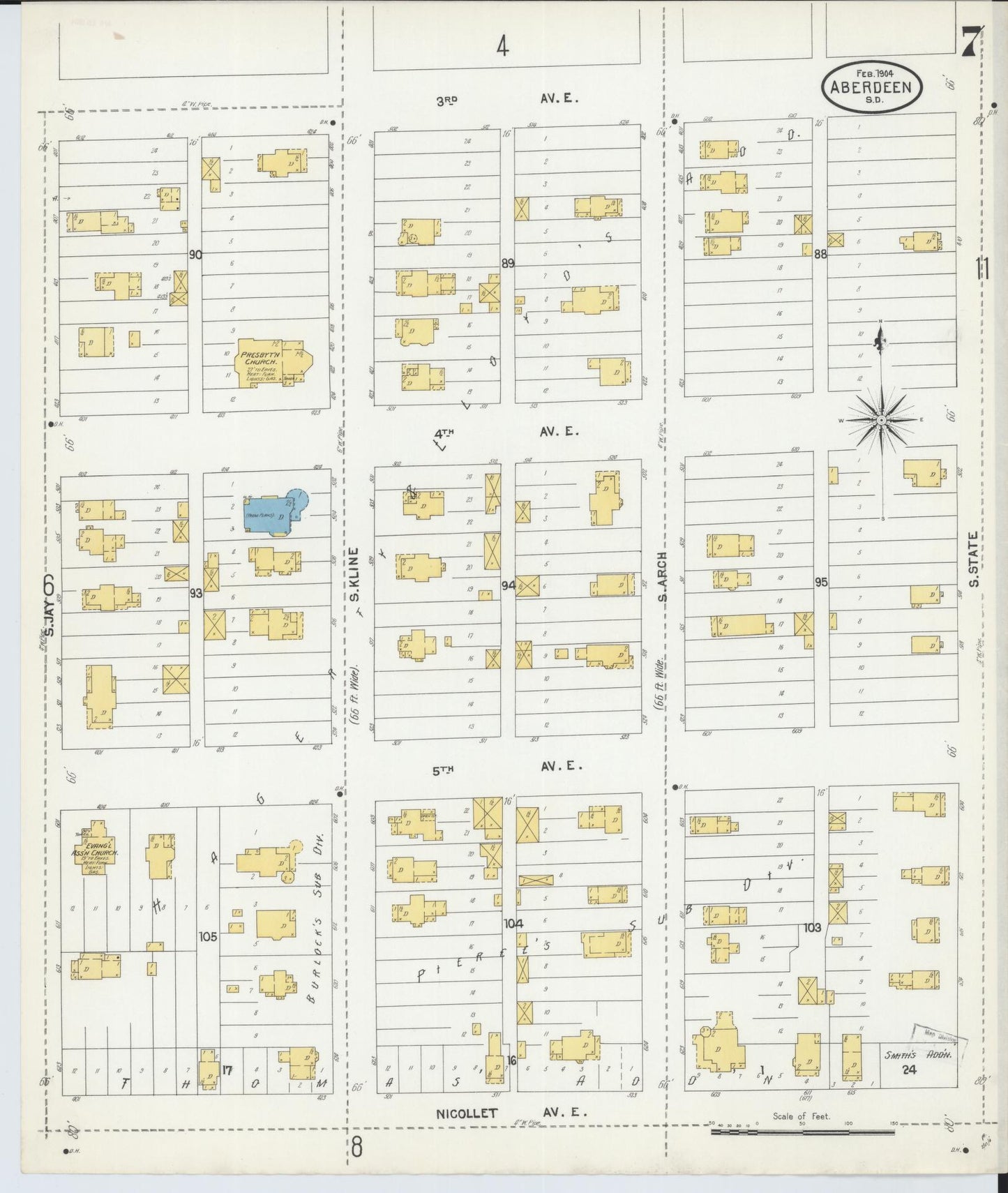 Sanborn Fire Insurance Map from Aberdeen, Brown County, South Dakota (1904), Sheet #0007 - Complete Map Set gallery image, historic Sanborn map, vintage wall art, South Dakota South Dakota