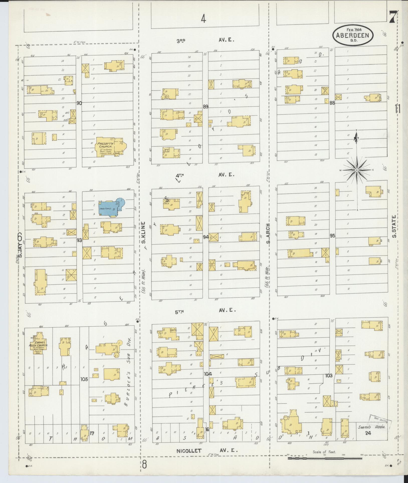 Sanborn Fire Insurance Map from Aberdeen, Brown County, South Dakota (1904), Sheet #0007 - Complete Map Set gallery image, historic Sanborn map, vintage wall art, South Dakota South Dakota