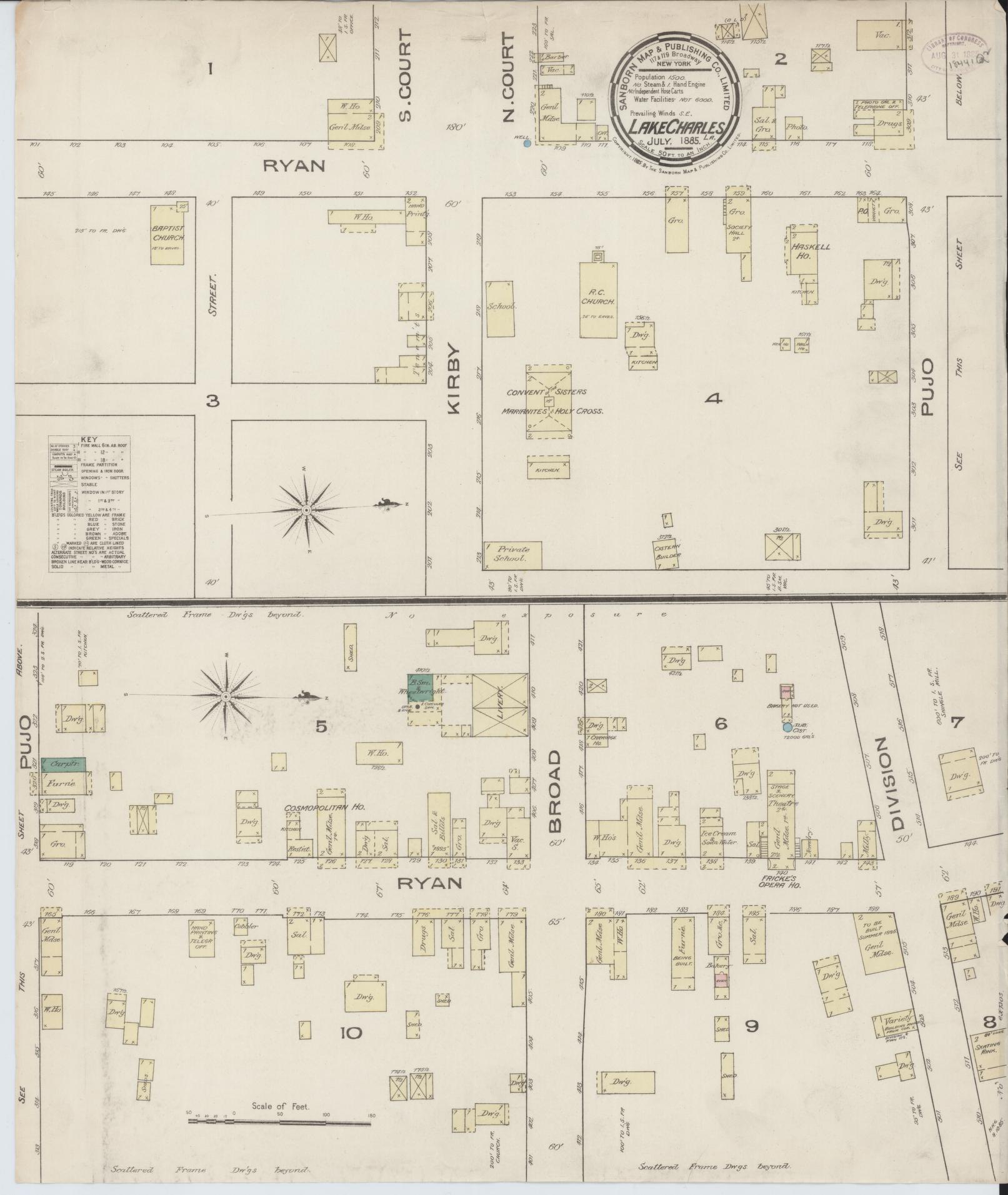 Sanborn Fire Insurance Map from Lake Charles, Calcasieu Parish, Louisiana. (1885) – Historic Sanborn Fire Insurance Map Print