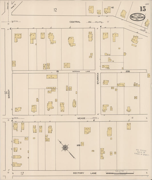 Sanborn Fire Insurance Map from Wellsboro, Tioga County, Pennsylvania (1922), Sheet #0015 - Historic Sanborn Fire Insurance Map Print, vintage old map wall art, antique decor, genealogy gift, Pennsylvania Pennsylvania map