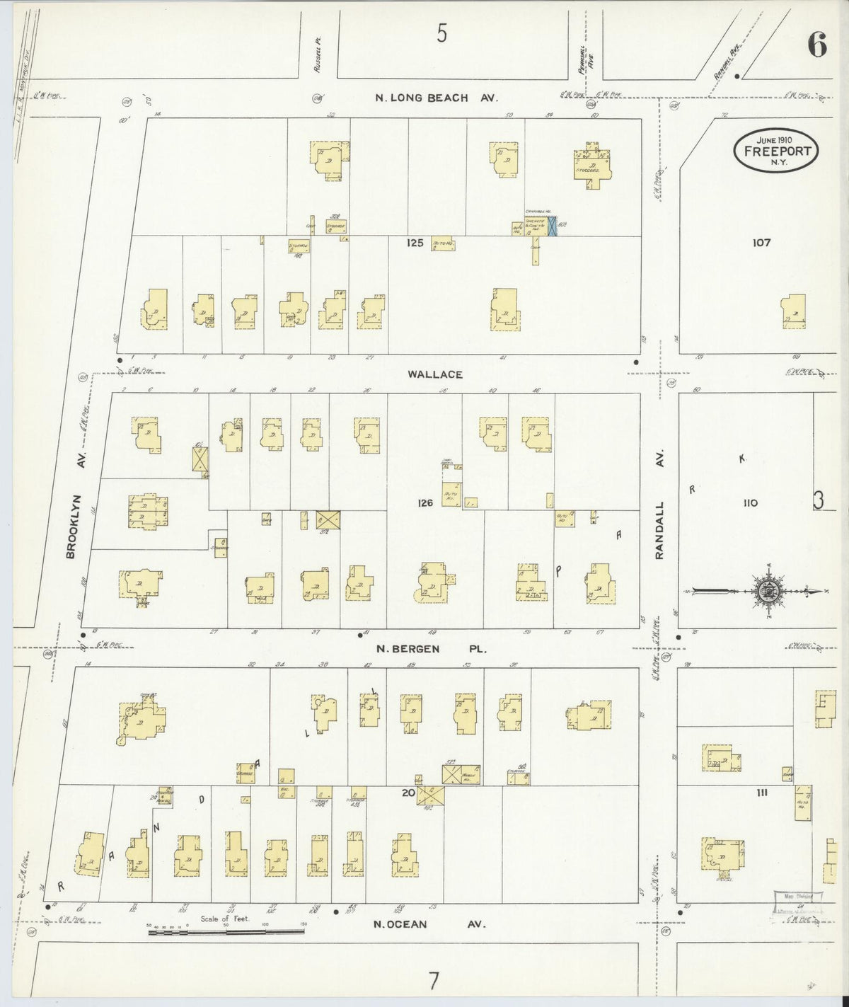 Sanborn Fire Insurance Map from Freeport, Nassau County, New York (1910), Sheet #0006 - Complete Map Set gallery image, historic Sanborn map, vintage wall art, New York New York