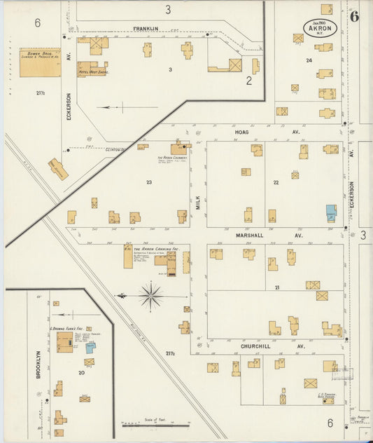 Sanborn Fire Insurance Map from Akron, Erie County, New York (1900), Sheet #0006 - Historic Sanborn Fire Insurance Map Print, vintage old map wall art, antique decor, genealogy gift, New York New York map