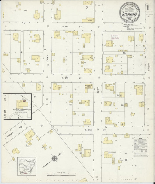 Sanborn Fire Insurance Map from Stephens, Ouachita County, Arkansas (1914), Sheet #0001 - Complete Map Set gallery image, historic Sanborn map, vintage wall art, Arkansas Arkansas