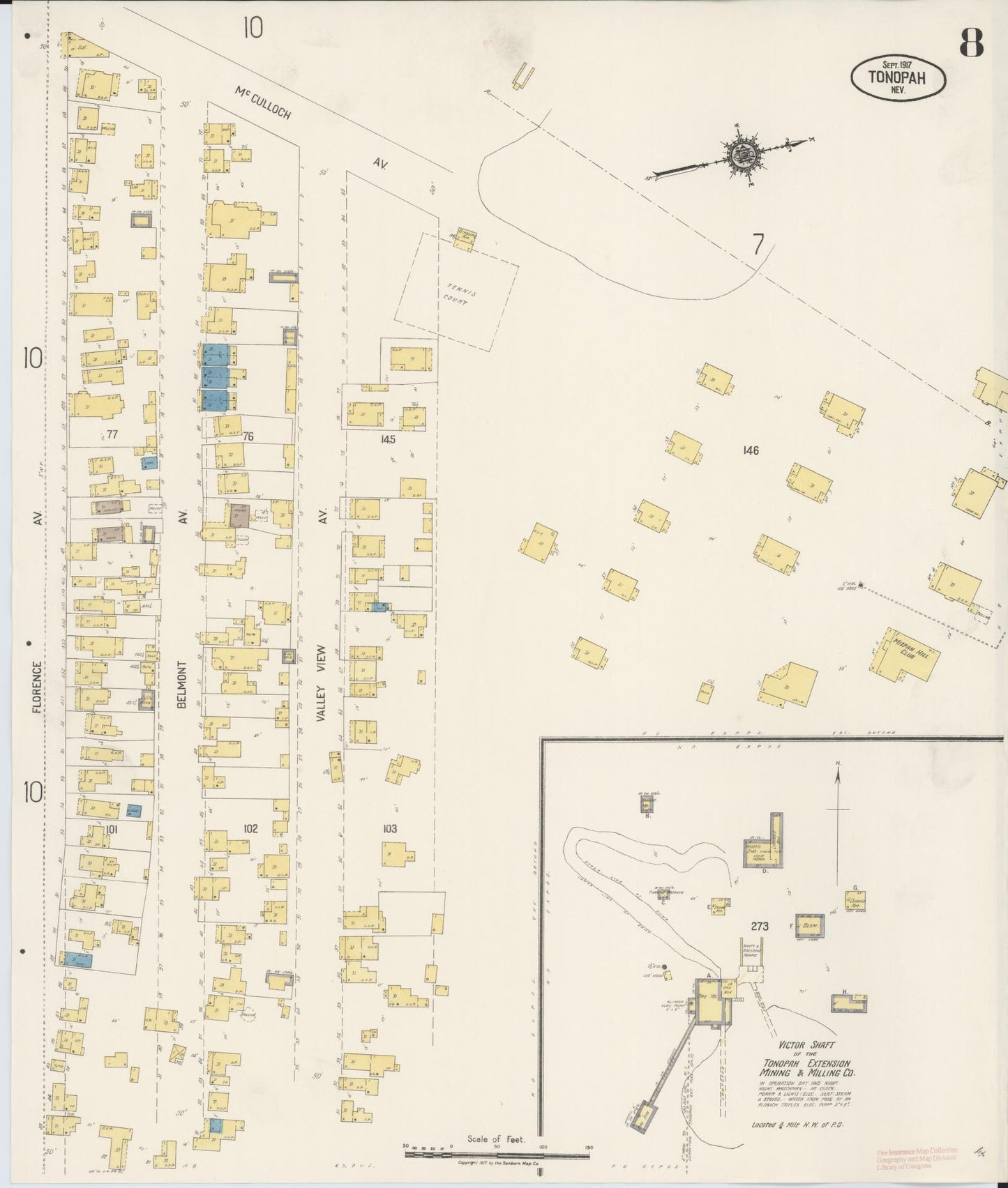 Sanborn Fire Insurance Map from Tonopah, Nye County, Nevada (1917), Sheet #0008 - Complete Map Set gallery image, historic Sanborn map, vintage wall art, Nevada Nevada