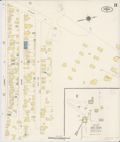 Sanborn Fire Insurance Map from Tonopah, Nye County, Nevada (1917), Sheet #0008 - Complete Map Set gallery image, historic Sanborn map, vintage wall art, Nevada Nevada