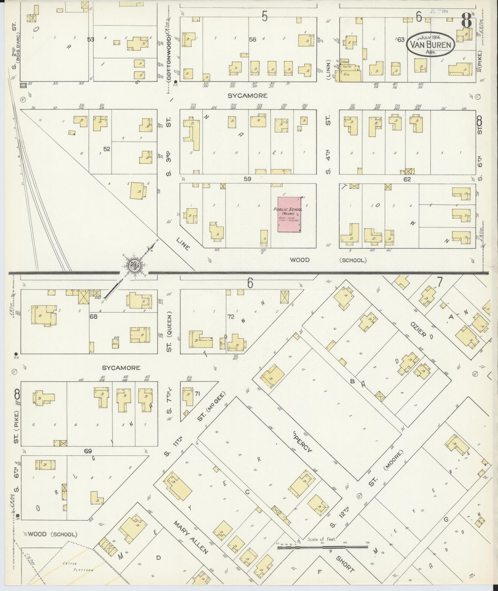 Sanborn Fire Insurance Map from Van Buren, Crawford County, Arkansas (1914), Sheet #0008 - Historic Sanborn Fire Insurance Map Print, vintage old map wall art, antique decor, genealogy gift, Arkansas Arkansas map