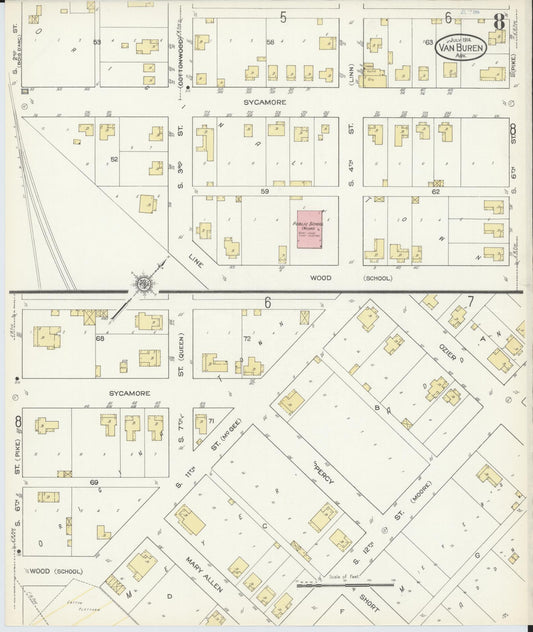 Sanborn Fire Insurance Map from Van Buren, Crawford County, Arkansas (1914), Sheet #0008 - Historic Sanborn Fire Insurance Map Print, vintage old map wall art, antique decor, genealogy gift, Arkansas Arkansas map