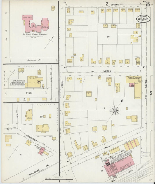 Sanborn Fire Insurance Map from Wilson, Wilson County, North Carolina (1897), Sheet #0008 - Historic Sanborn Fire Insurance Map Print, vintage old map wall art, antique decor, genealogy gift, North Carolina North Carolina map