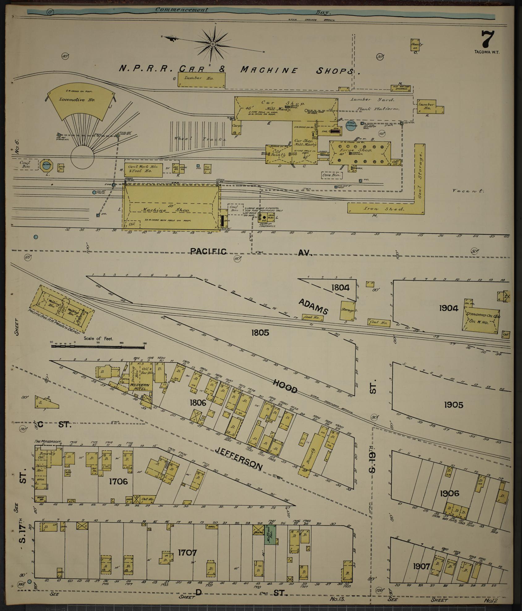 Sanborn Fire Insurance Map from Tacoma, Pierce County, Washington (1888), Sheet #0007 - Complete Map Set gallery image, historic Sanborn map, vintage wall art, Washington Washington