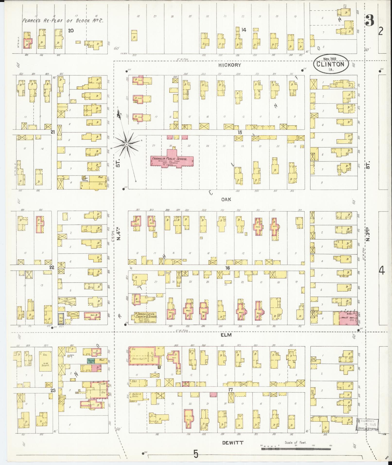Sanborn Fire Insurance Map from Clinton, Clinton County, Iowa (1902), Sheet #0003 - Historic Sanborn Fire Insurance Map Print, vintage old map wall art