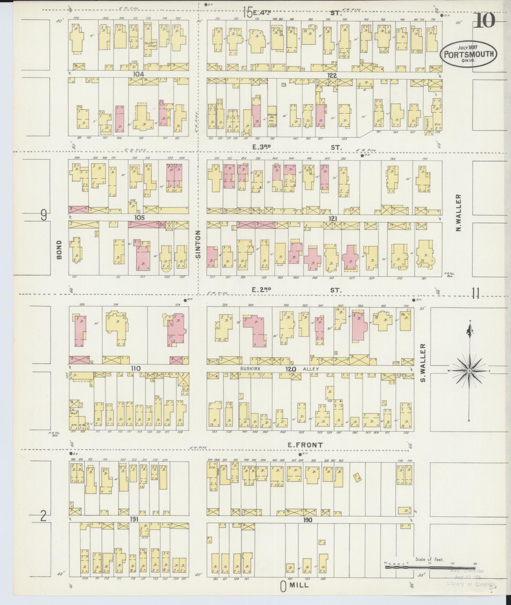 Sanborn Fire Insurance Map from Portsmouth, Scioto County, Ohio (1897), Sheet #0010 - Historic Sanborn Fire Insurance Map Print, vintage old map wall art, antique decor, genealogy gift, Ohio Ohio map