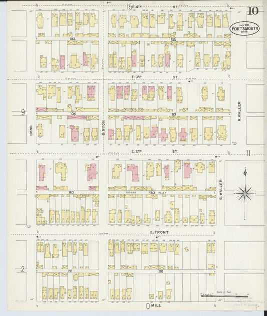 Sanborn Fire Insurance Map from Portsmouth, Scioto County, Ohio (1897), Sheet #0010 - Historic Sanborn Fire Insurance Map Print, vintage old map wall art, antique decor, genealogy gift, Ohio Ohio map