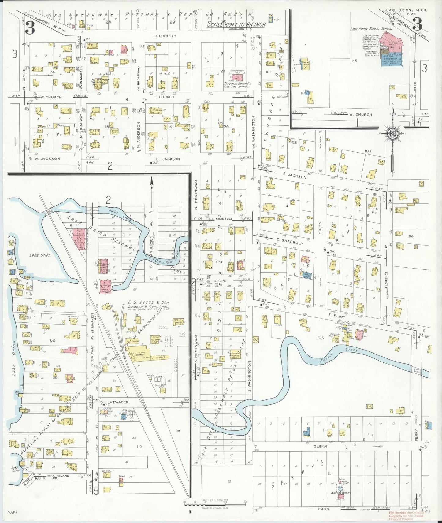 Sanborn Fire Insurance Map from Lake Orion, Oakland County, Michigan (1934), Sheet #0003 - Complete Map Set gallery image, historic Sanborn map, vintage wall art, Michigan Michigan