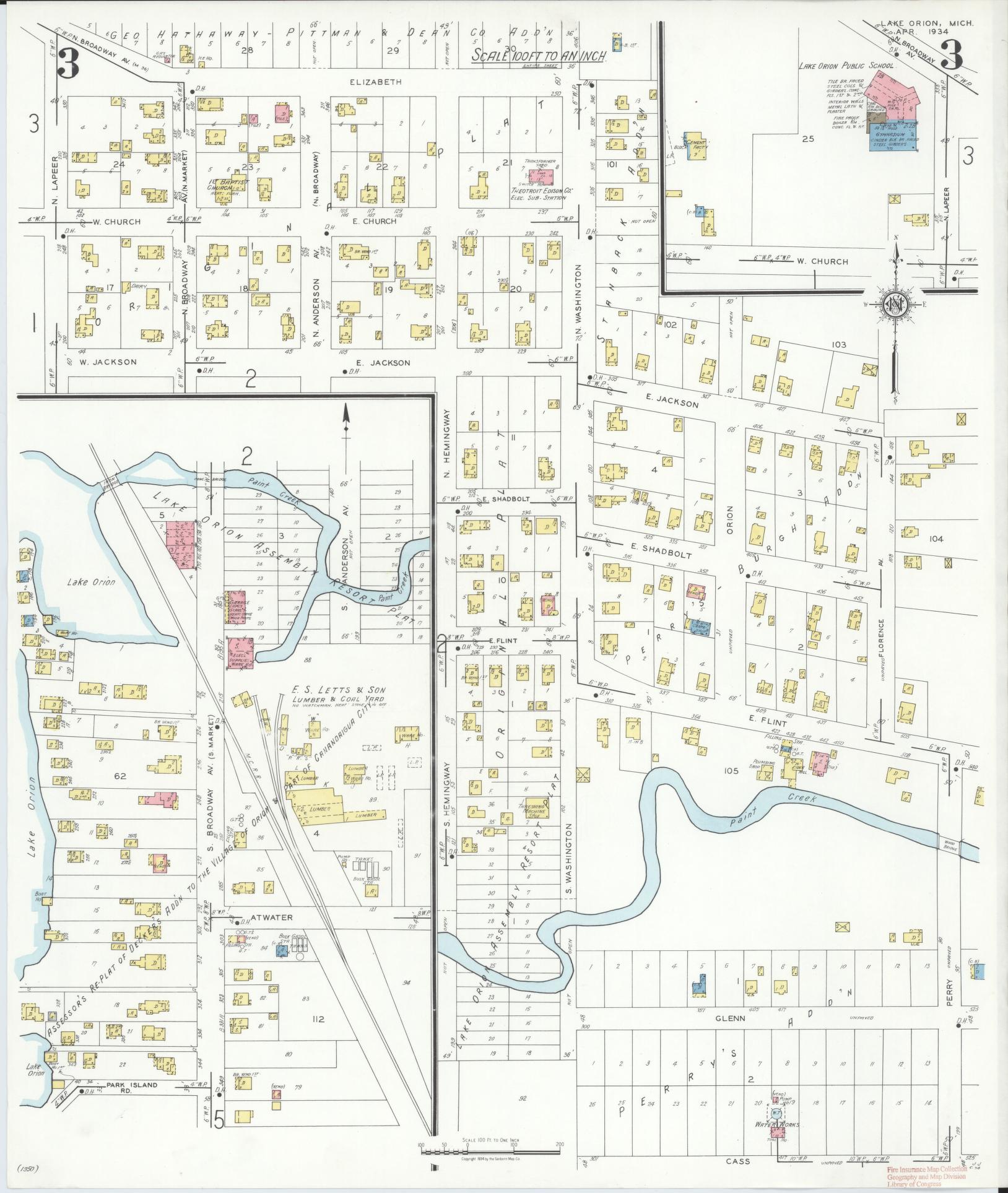 Sanborn Fire Insurance Map from Lake Orion, Oakland County, Michigan (1934), Sheet #0003 - Complete Map Set gallery image, historic Sanborn map, vintage wall art, Michigan Michigan