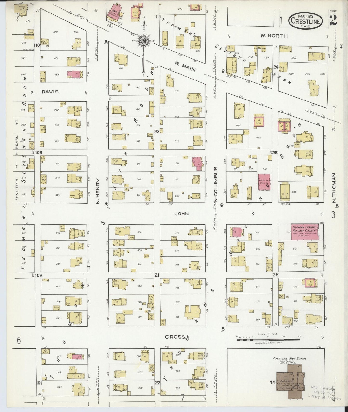 Sanborn Fire Insurance Map from Crestline, Crawford County, Ohio (1921), Sheet #0002 - Historic Sanborn Fire Insurance Map Print, vintage old map wall art, antique decor, genealogy gift, Ohio Ohio map