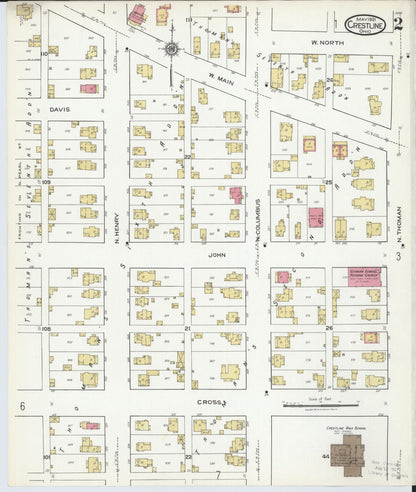 Sanborn Fire Insurance Map from Crestline, Crawford County, Ohio (1921), Sheet #0002 - Historic Sanborn Fire Insurance Map Print, vintage old map wall art, antique decor, genealogy gift, Ohio Ohio map