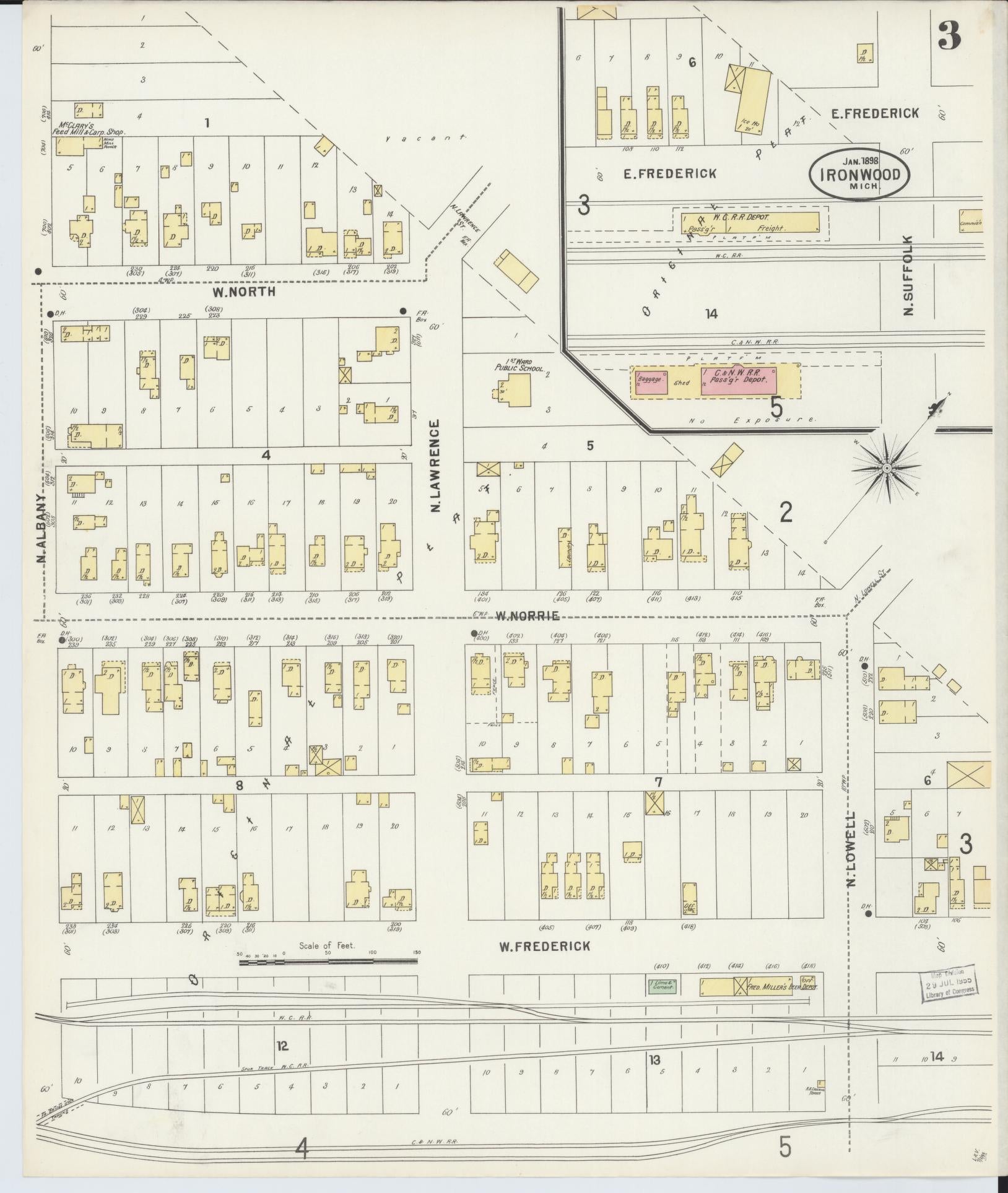 Sanborn Fire Insurance Map from Ironwood, Gogebic County, Michigan (1898), Sheet #0003 - Historic Sanborn Fire Insurance Map Print, vintage old map wall art, antique decor, genealogy gift, Michigan Michigan map