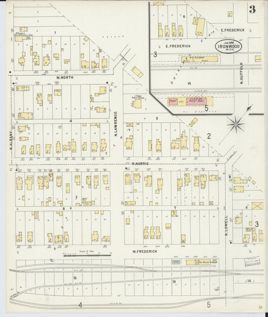 Sanborn Fire Insurance Map from Ironwood, Gogebic County, Michigan (1898), Sheet #0003 - Historic Sanborn Fire Insurance Map Print, vintage old map wall art, antique decor, genealogy gift, Michigan Michigan map