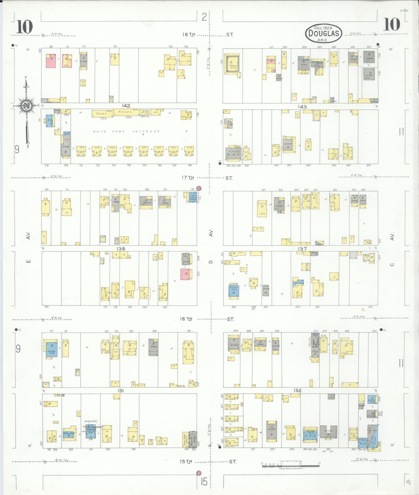 Sanborn Fire Insurance Map from Douglas, Cochise County, Arizona (1929), Sheet #0010 - Complete Map Set gallery image, historic Sanborn map, vintage wall art, Arizona Arizona