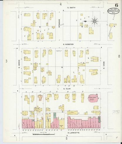 Sanborn Fire Insurance Map from Greenville, Montcalm County, Michigan (1908), Sheet #0006 - Complete Map Set gallery image, historic Sanborn map, vintage wall art, Michigan Michigan