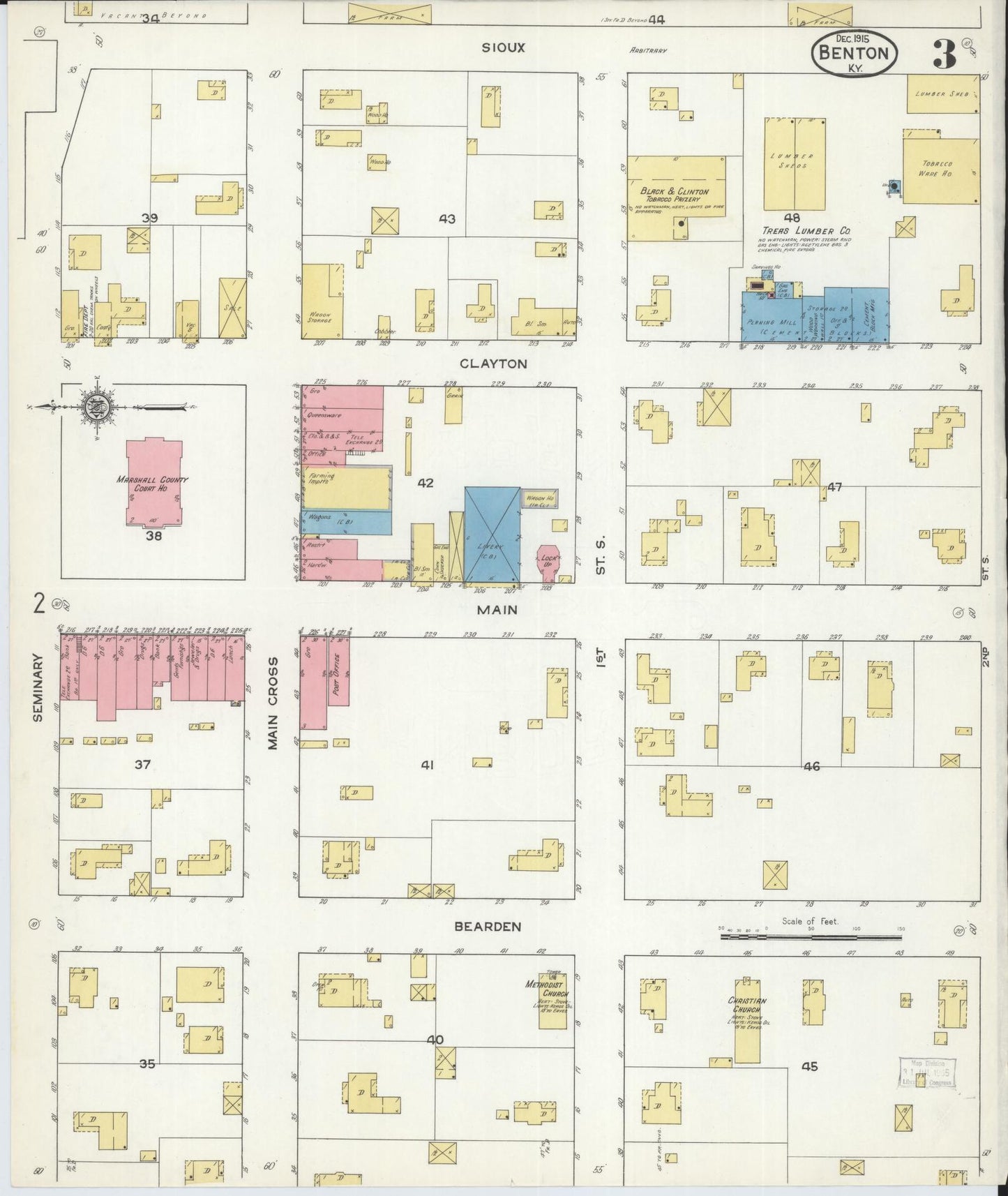 Sanborn Fire Insurance Map from Benton, Marshall County, Kentucky (1915), Sheet #0003 - Complete Map Set gallery image, historic Sanborn map, vintage wall art, Kentucky Kentucky