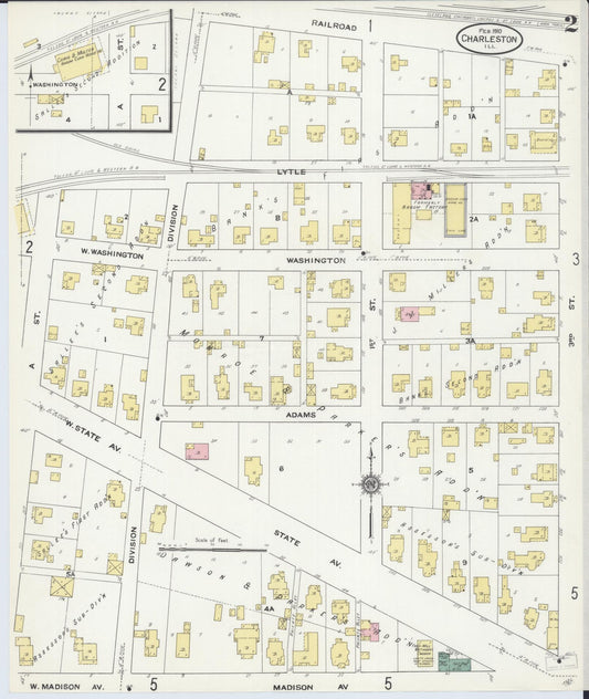 Sanborn Fire Insurance Map from Charleston, Coles County, Illinois (1910), Sheet #0002 - Historic Sanborn Fire Insurance Map Print, vintage old map wall art, antique decor, genealogy gift, Illinois Illinois map