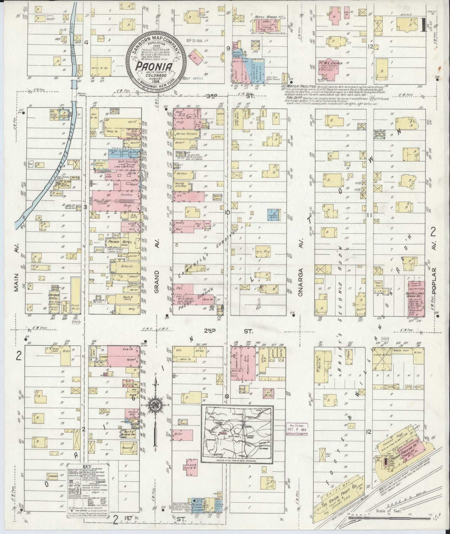 Sanborn Fire Insurance Map from Paonia, Delta County, Colorado (1914), Sheet #0001 - Complete Map Set gallery image, historic Sanborn map, vintage wall art, Colorado Colorado
