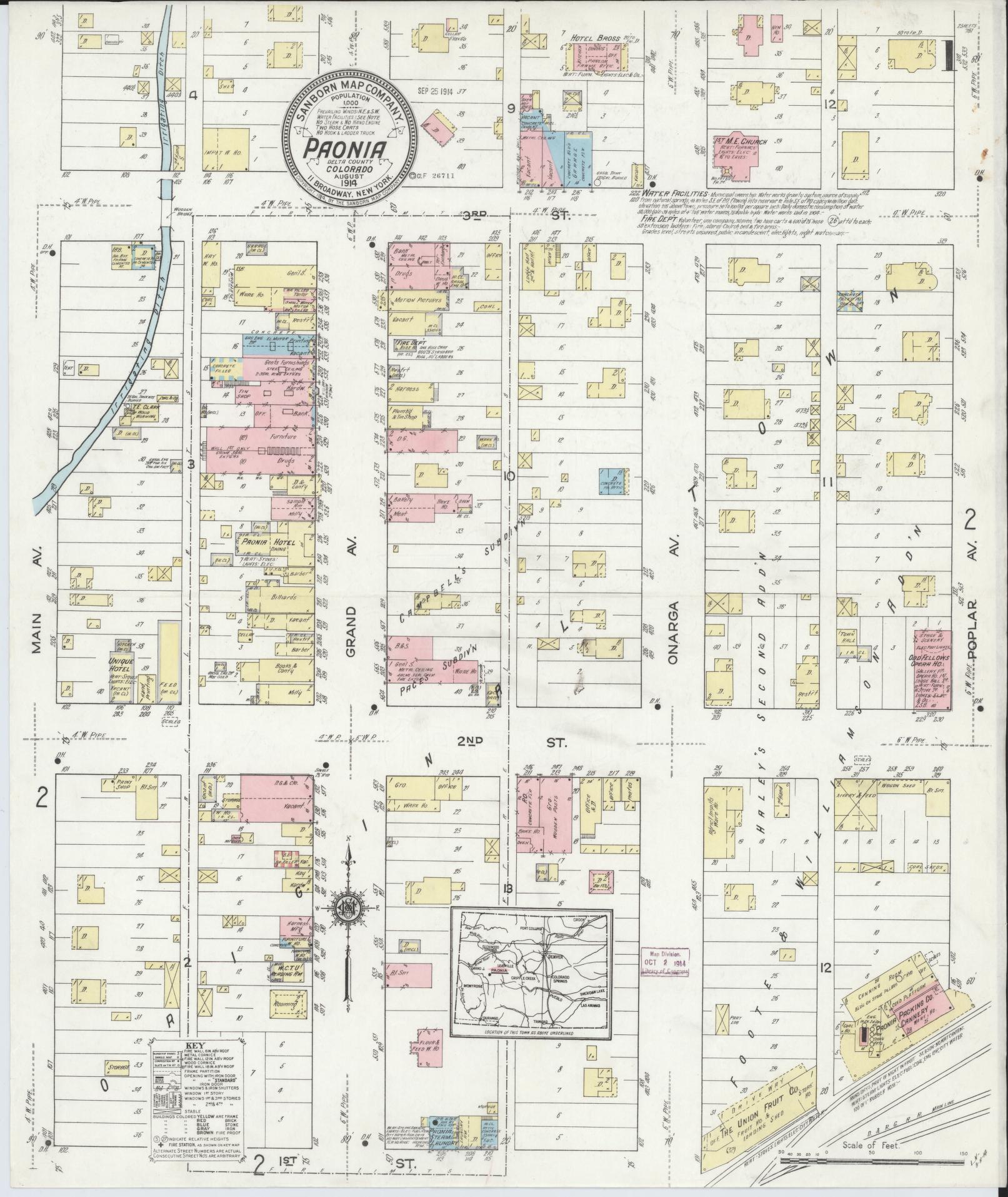 Sanborn Fire Insurance Map from Paonia, Delta County, Colorado (1914), Sheet #0001 - Complete Map Set gallery image, historic Sanborn map, vintage wall art, Colorado Colorado
