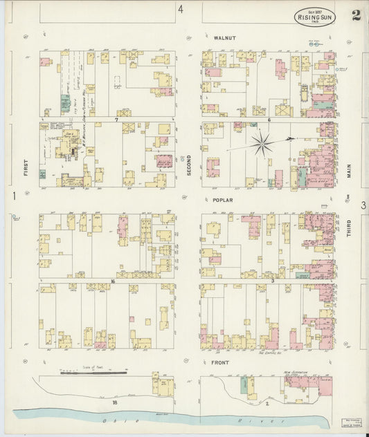 Sanborn Fire Insurance Map from Rising Sun, Ohio County, Indiana (1897), Sheet #0002 - Historic Sanborn Fire Insurance Map Print, vintage old map wall art, antique decor, genealogy gift, Indiana Indiana map