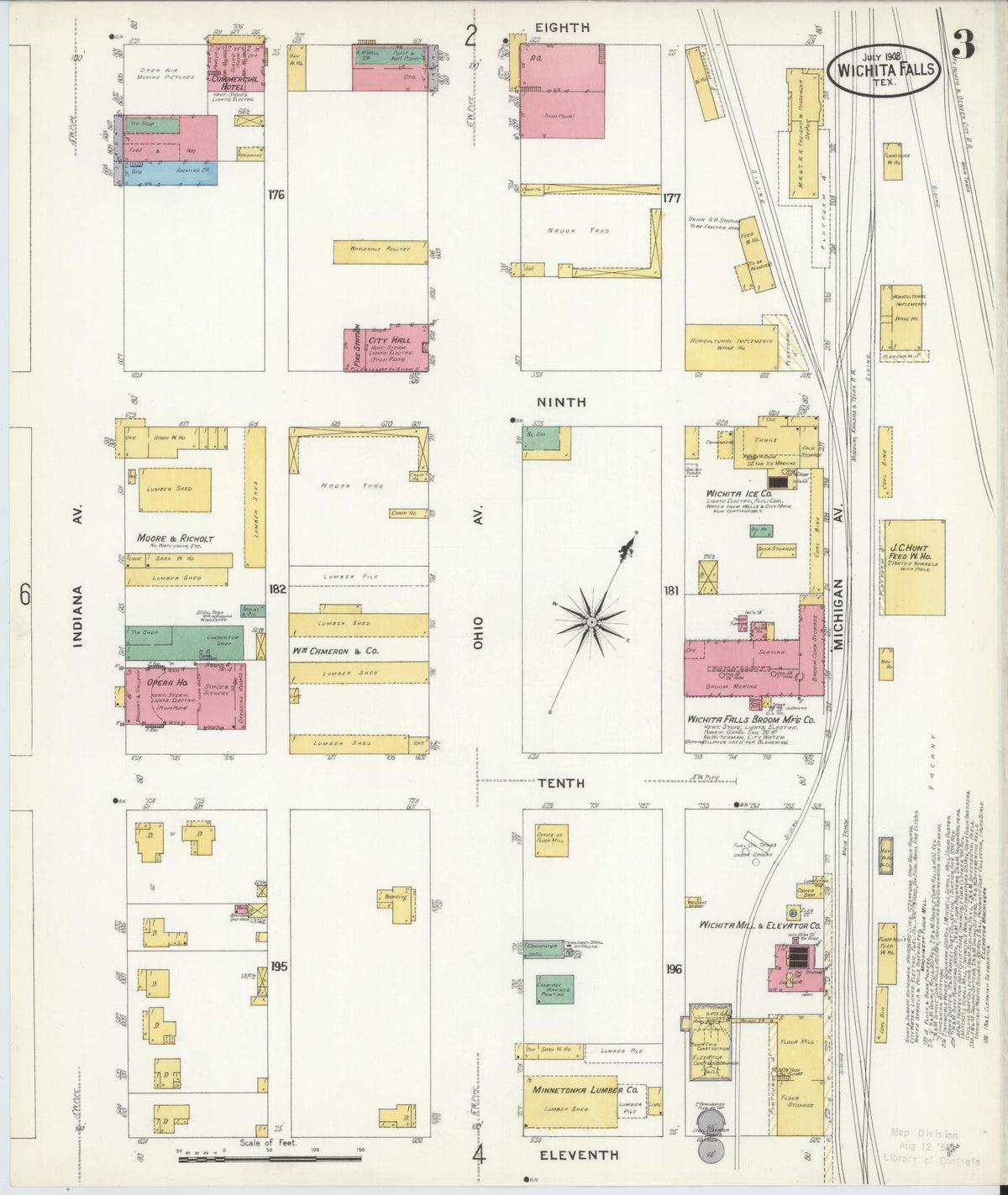 Sanborn Fire Insurance Map from Wichita Falls, Wichita County, Texas (1908), Sheet #0003 - Complete Map Set gallery image, historic Sanborn map, vintage wall art, Texas Texas
