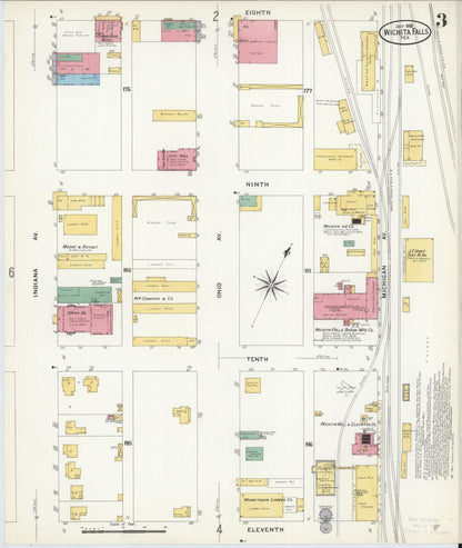 Sanborn Fire Insurance Map from Wichita Falls, Wichita County, Texas (1908), Sheet #0003 - Complete Map Set gallery image, historic Sanborn map, vintage wall art, Texas Texas