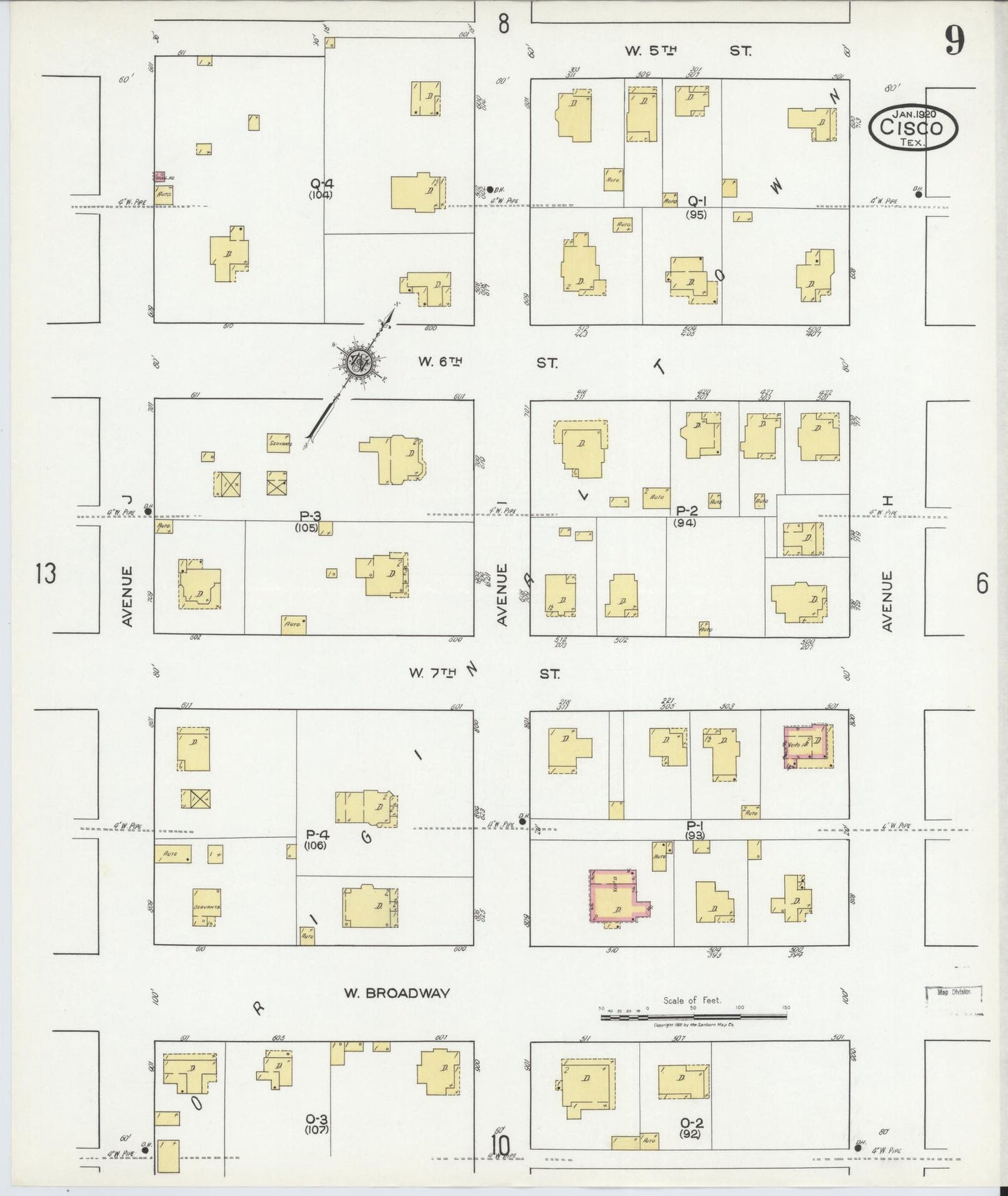 Sanborn Fire Insurance Map from Cisco, Eastland County, Texas (1920), Sheet #0009 - Complete Map Set gallery image, historic Sanborn map, vintage wall art, Texas Texas