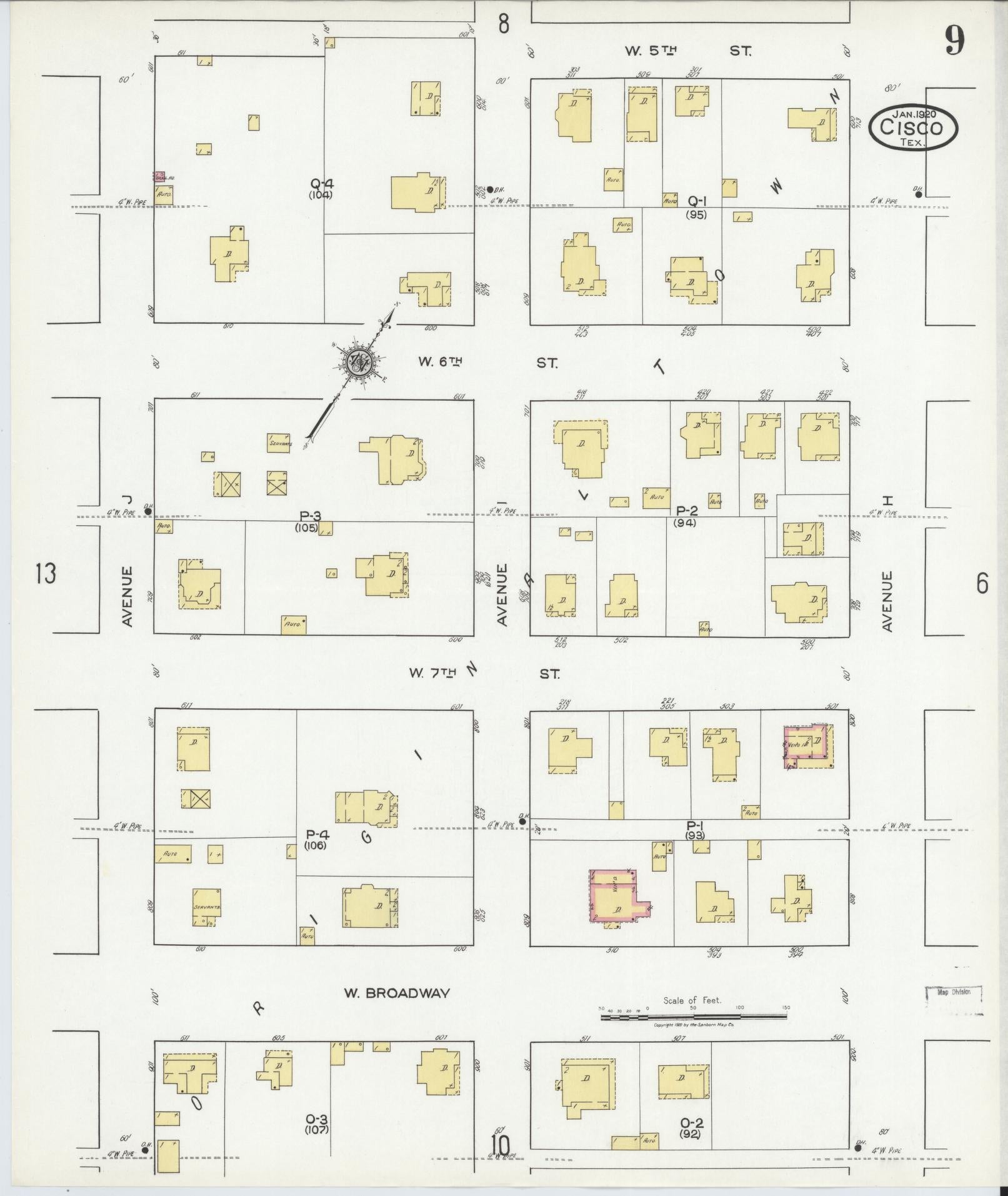 Sanborn Fire Insurance Map from Cisco, Eastland County, Texas (1920), Sheet #0009 - Complete Map Set gallery image, historic Sanborn map, vintage wall art, Texas Texas