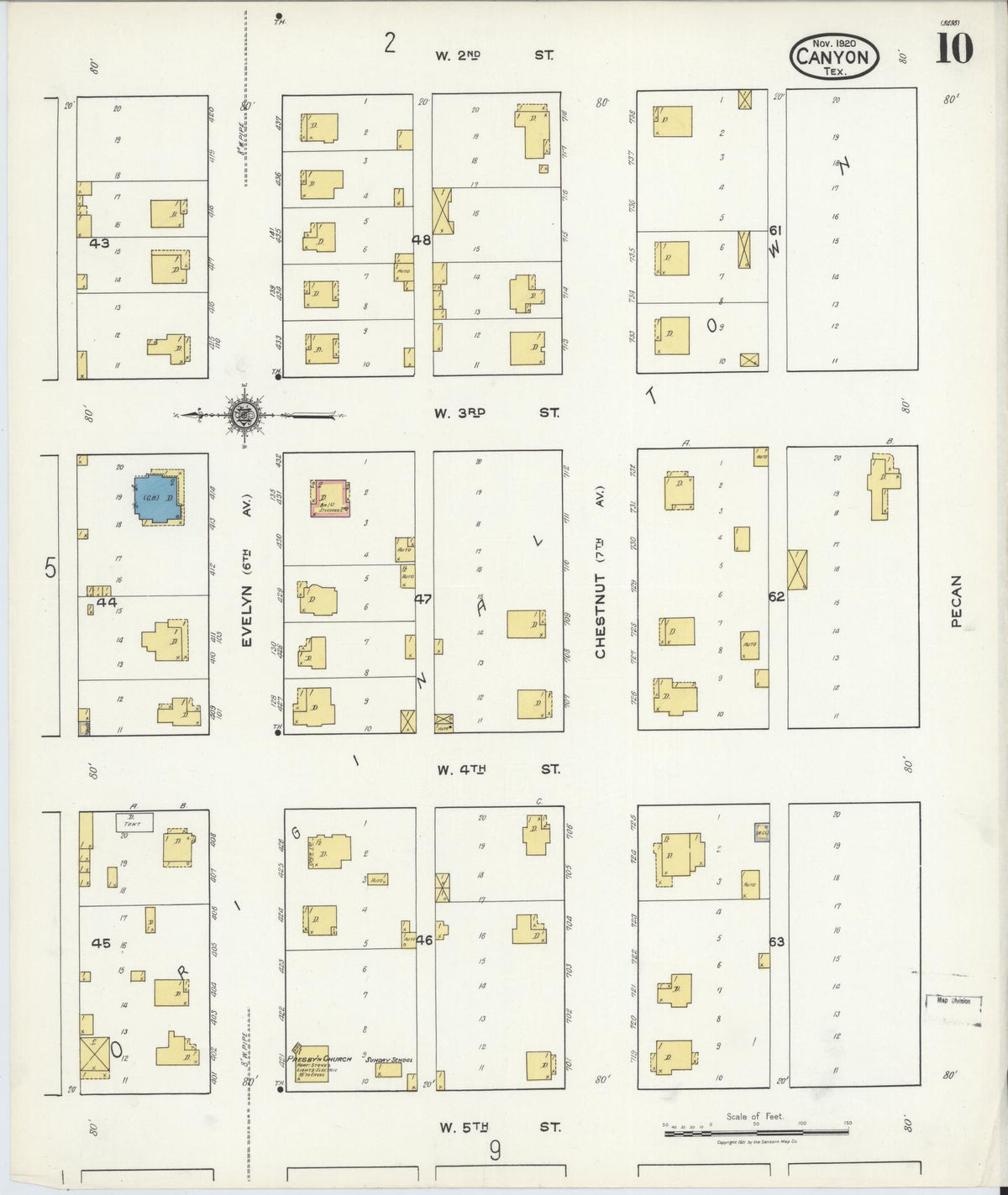 Sanborn Fire Insurance Map from Canyon, Randall County, Texas (1920), Sheet #0010 - Historic Sanborn Fire Insurance Map Print, vintage old map wall art, antique decor, genealogy gift, Texas Texas map
