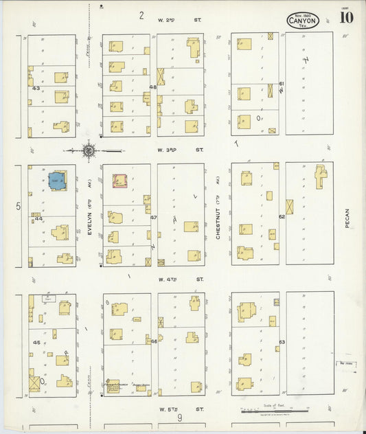 Sanborn Fire Insurance Map from Canyon, Randall County, Texas (1920), Sheet #0010 - Historic Sanborn Fire Insurance Map Print, vintage old map wall art, antique decor, genealogy gift, Texas Texas map