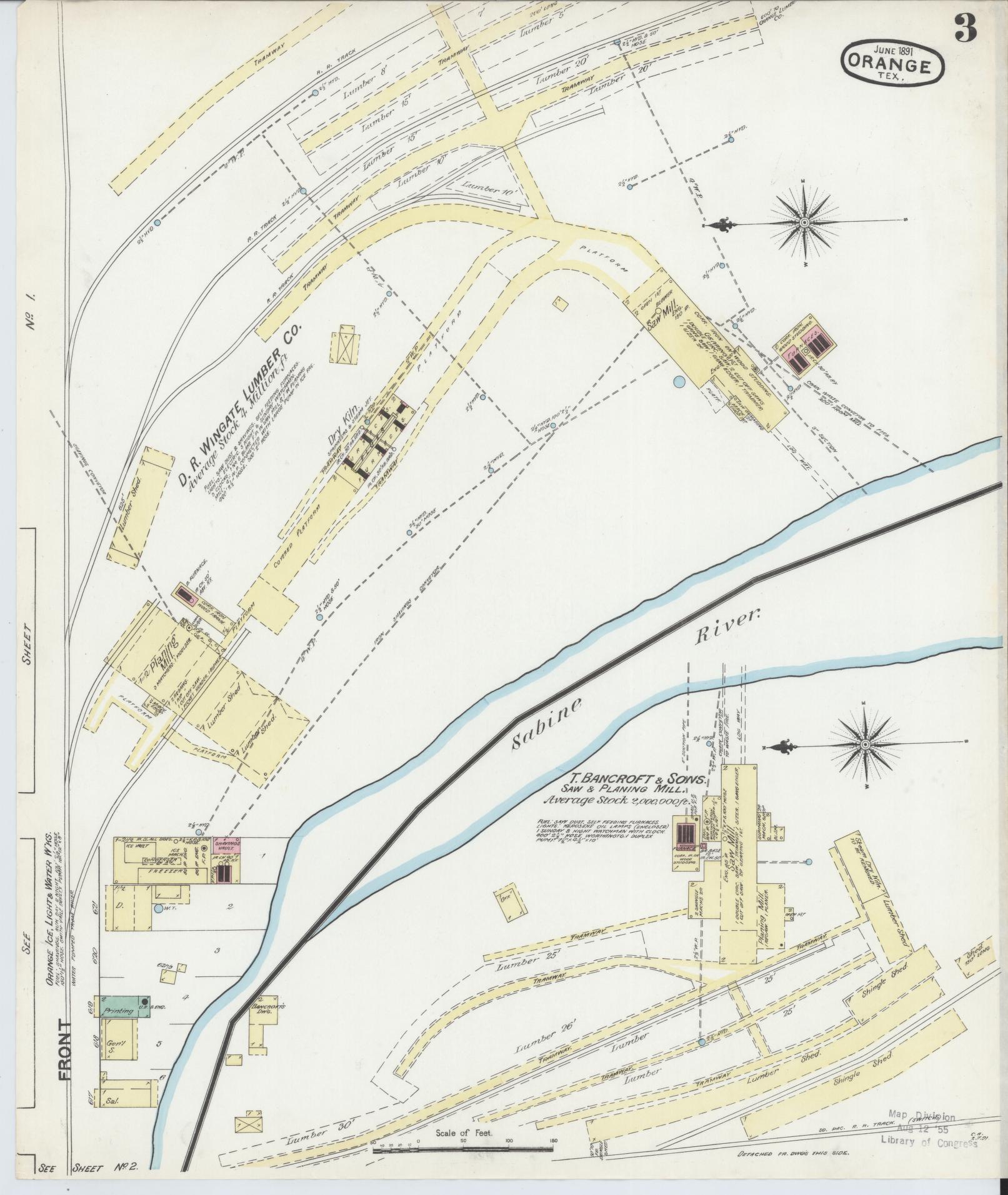 Sanborn Fire Insurance Map from Orange, Orange County, Texas (1891), Sheet #0003 - Historic Sanborn Fire Insurance Map Print, vintage old map wall art, antique decor, genealogy gift, Texas Texas map